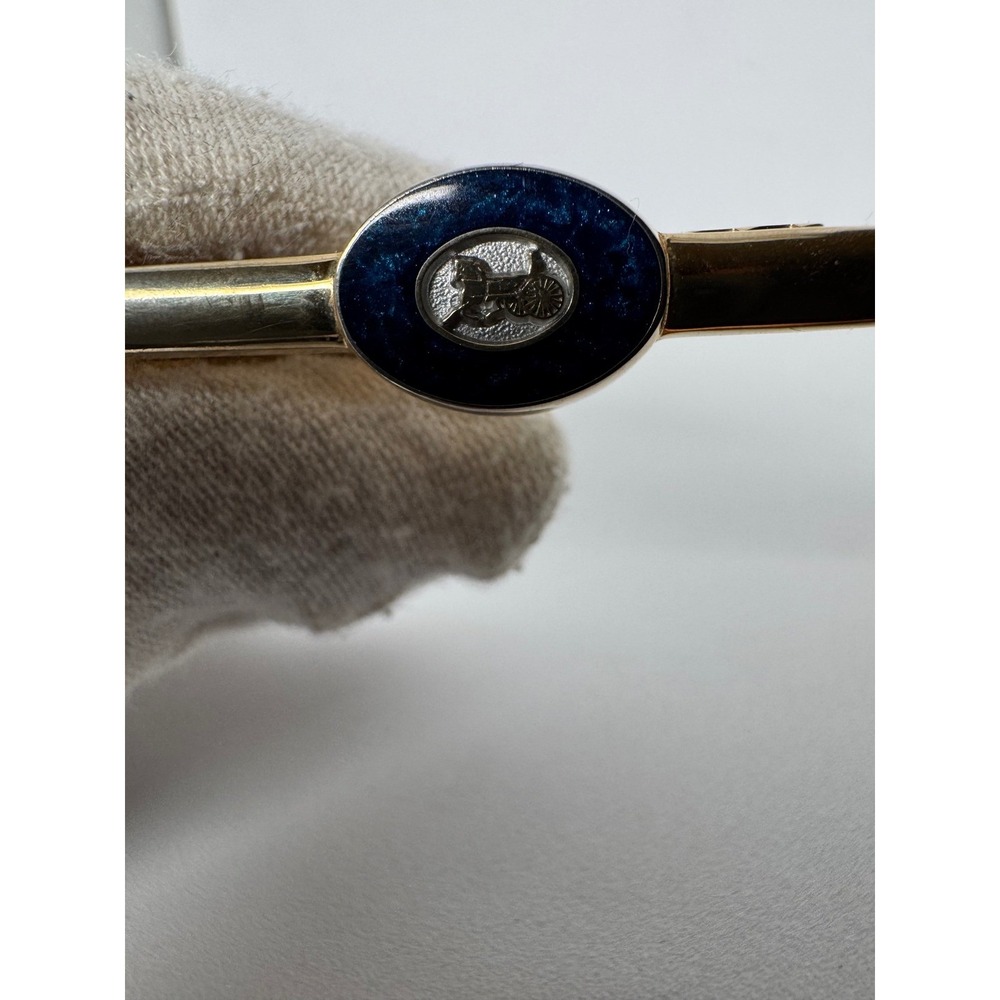 Vintage  CELINE Paris‎ Navy Blue Enamel Carriage Horse Tie Clip Clasp - Picture 4 of 10